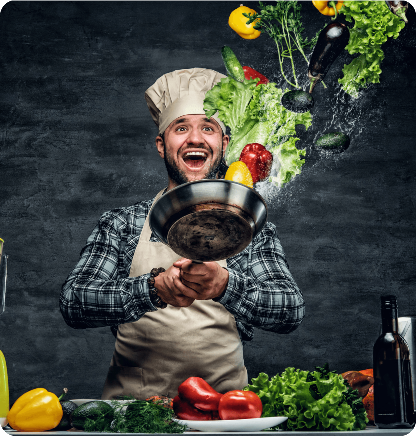 Chef tossing vegetables